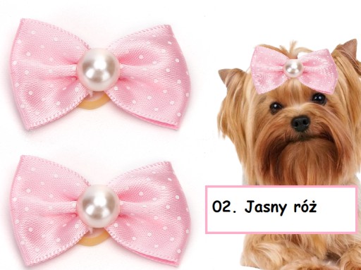 RUBÍNOVÁ MUŠKA PRE PSOV s perličkou, gumičky, stuhy, YORK MALTESE, 2 ks.