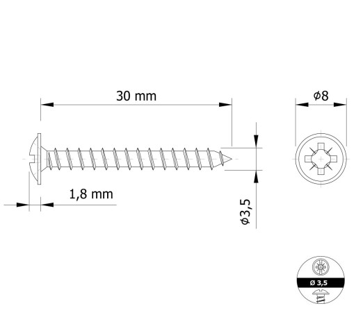 100 KS x Skrutka do dreva 3,5 x 30 mm