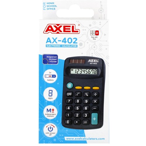 KALKULAČKA ŠKOLSKÉ KANCELÁRSKE ELEKTRONICKÉ VRECKOVÉ 8-MIESTNE AXEL AX-402