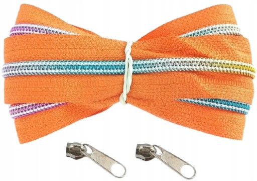 Dúhová špirálová páska na zips, zips 5 mm, ORANŽOVÁ, 1 meter + 2 zipsy