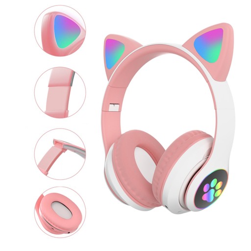 SLÚCHADLÁ PRE DETI BLUETOOTH LED RGB MAČACIE UŠI