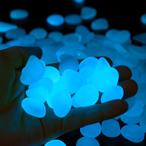ŽIARENÉ KAMENE Fluorescenčné MODRÉ kamienky ŽIARENIE V TME 50 ks