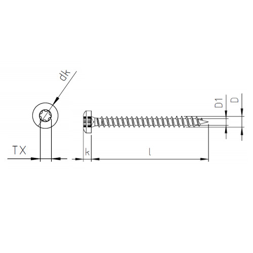 3x16 LENENTICKÁ VALCOVÁ NEREZOVÁ SKRUTKA DO DREVA TORX 9112 (10)