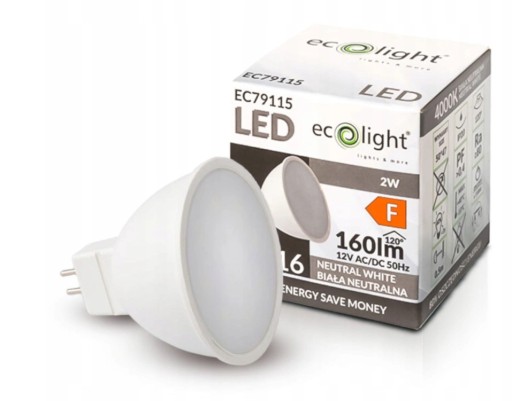 LED žiarovka do svetlometu MR16 závit 2W=20W 12V 4000K Neutrál