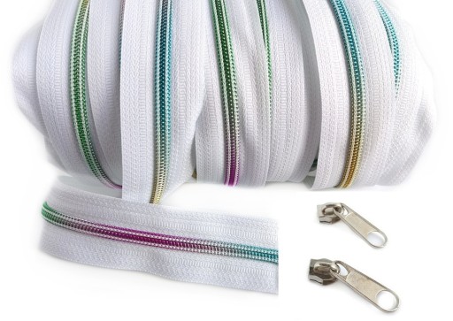 Dúhová špirálová páska na zips, zips 5 mm, BIELA 1 meter + 2 zipsy