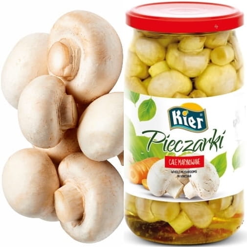 Celé šampiňóny marinované v tégliku Šampiňóny marinované 850g KIER