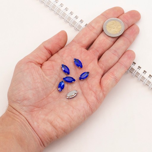 Štrasové kamienky na šitie v košíku, sklo a mosadz, konské oko 15x7mm, 10ks