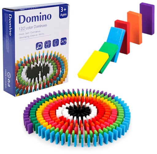 DOMINO 120 kusov FAREBNÉ DREVENÉ BLOKOVÉ PUZZZLE PRE DETI