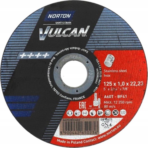 NORTON Vulcan Inox rezací kotúč A60T 125x1,0