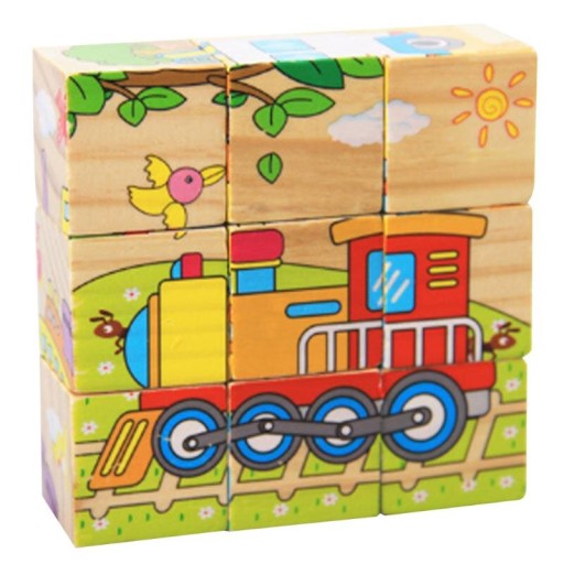 Drevené kocky vzdelávacie puzzle 6 obrázkov 10cm