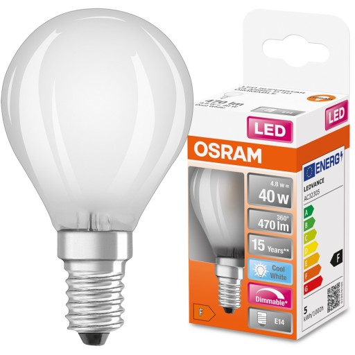 E14 LED žiarovka 4,8W = 40W 4000K STMIETNUTÁ OSRAM