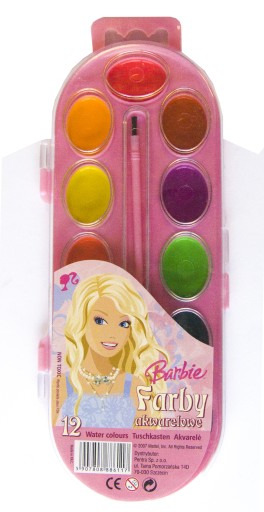 BARBIE VODOVÉ FAREBNÉ FARBY KIDEA 12 FAREBNÝ ŠTETEC