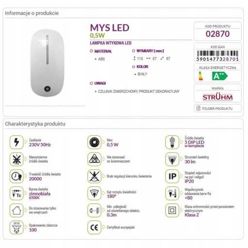 Zásuvná LED nočná lampa MYS 0,5W