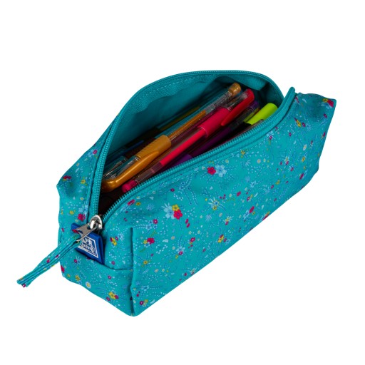 OXFORD FLORAL PENCIL BAG taška, tyrkysová s kvetmi, lúka pre dievčatko