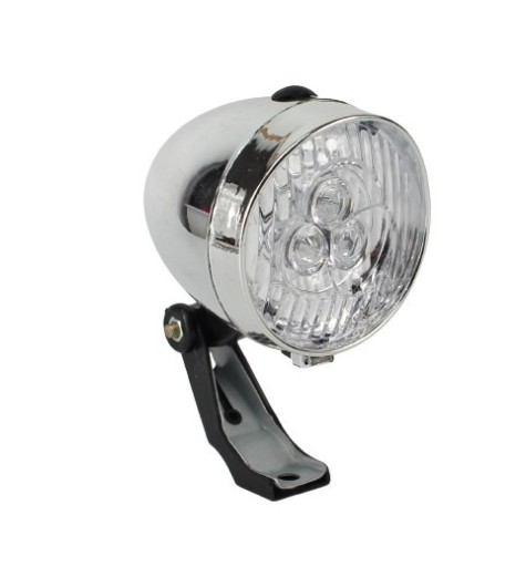 SVIETIDLO NA BICYKEL 3 LED PREDNÉ STRIEBORNÉ RETRO 34018