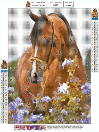 OBRÁZOK Diamantové vyšívanie HORSE Diamond Painting FLOWERS 5D diamantový rezací papier