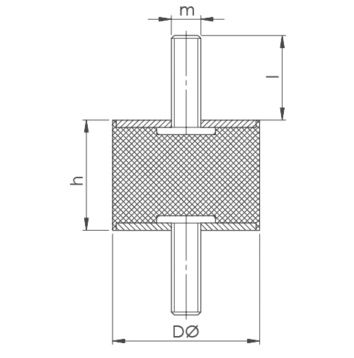Gumová pätka, izolátor vibrácií typ A 20x20mm M6x16