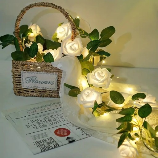 BOXWOOD LED girlanda a buxusové ruže COMMUNION, Svadobné 20 LED