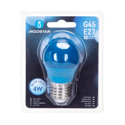 Dekoratívna LED žiarovka E27 na 230V G45 4W modrá