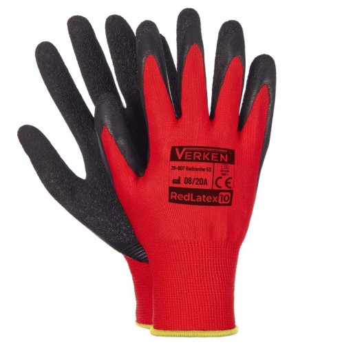 12 PÁROV Rukavice Ochranné pracovné rukavice potiahnuté latexom REDLATEX 9 / L