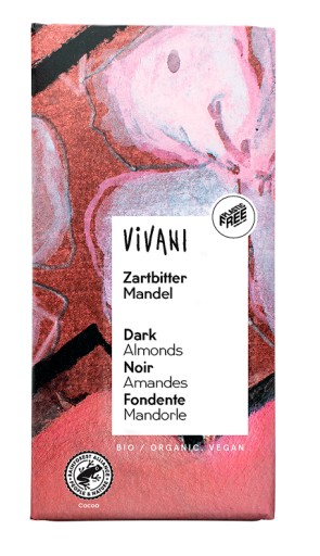 HORKÁ ČOKOLÁDA S BIO MANDĽAMI 100 g - VIVANI
