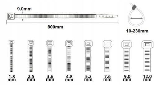 KABELOVÉ VIAZAČKY ČIERNA 800x9,0mm 10 ks
