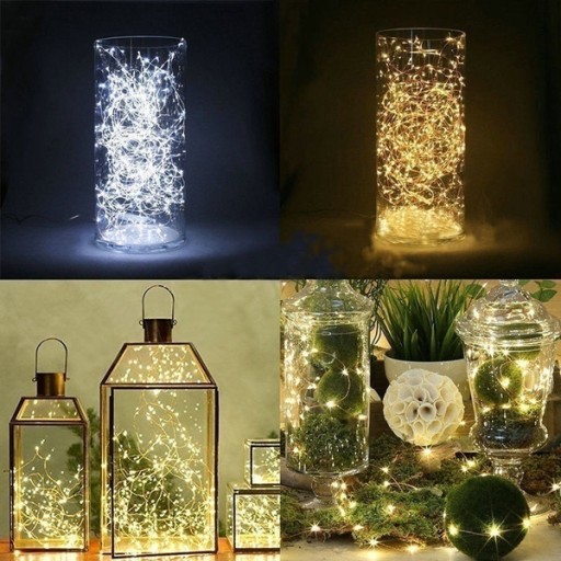 LED SVETLÁ, BATÉRIE, SVETLÁ, DRÔTY, BIELA FARBA
