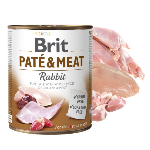 BRIT PATE & MEAT Mokré krmivo pre psov Králik 800g