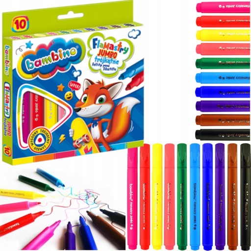 Trojuholníkové fixky JUMBO, 10 farieb, Bambino 3189