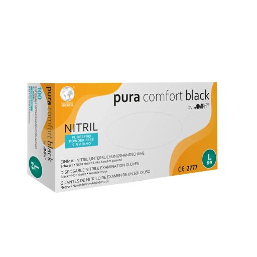 Pura comfort Black Niryl Rukavice 100 kusov L NEMECKÁ KVALITA