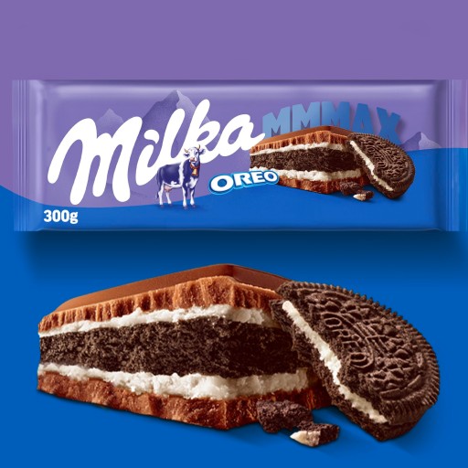 Milka veľká mliečna čokoláda Mmmax Oreo s Oreo sušienkami 300 g