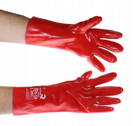 RUKAVICE OCHRANNÉ GUMOVÉ PRACOVNÉ RUKAVICE ČERVENÉ PVC CONSORTE 421-35 XL