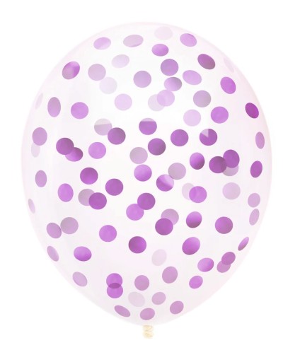 Kytica fialových balónov s konfetami Narodeniny 18. výročie 30 cm veľká