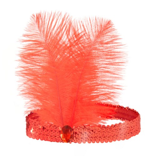 ČELENKA S PERÍM ČERVENÉ RETRO pierka 20. ROKY 20. storočia BANCOMING KARNEVAL