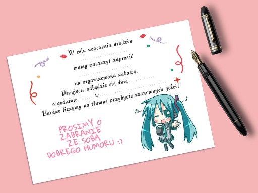 POZVÁNKA NA NARODENINY DIEŤAŤA HATSUNE MIKU + OBÁLKA ZDARMA