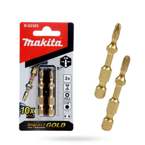 2 rázové bity PZ2 50mm IMPACT GOLD Makita B-62365