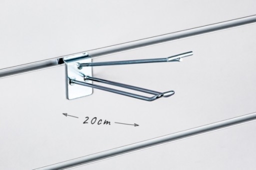 Slatwall dvojitý hák, pozinkovaný, s 30 cm predlžovacím ramenom