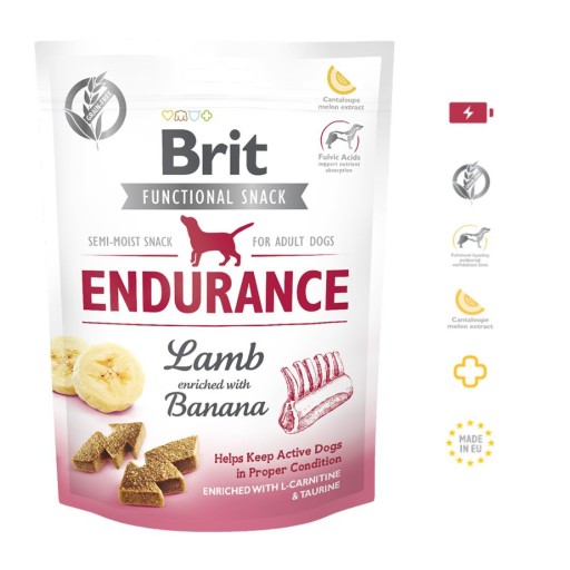 BRIT ENDURANCE funkčná pochúťka pre psov Jahňacie mäso s banánmi 150g