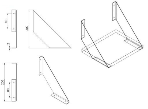 DEKORATÍVNA PODPORKA POLICE 200 x 200 mm ČIERNA PRE PODPORU DOSKY DRŽIAK POLICE