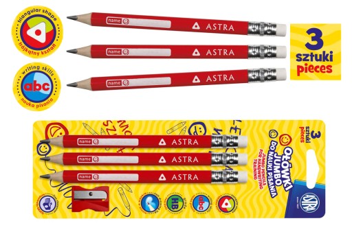 3 X HRUBÉ TROJUHOLNÍKOVÉ ceruzky NA UČENIE SA PÍSAŤ ASTRA + BRÚTKO
