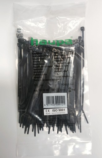 Sťahovacie pásky 142 x 3,2 mm UV čierna HAUPA 100 ks