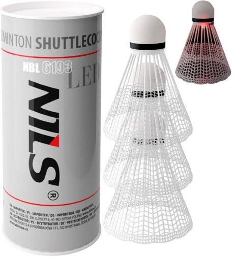 3x nylonové badmintonové loptičky, farebné, svietiace LED