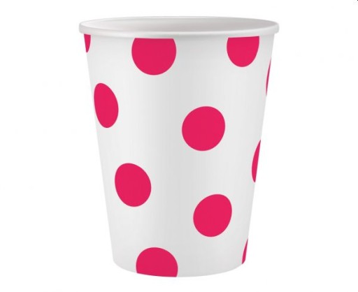 papierové poháre biela, purpurové bodky, certifikát FSC, 250 ml, 6 ks.