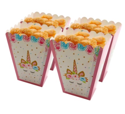 PAPIEROVÁ KRABIČKA POPCORN PRE NARODENINOVÝ JEDNOROŽEC JEDNOROŽEC