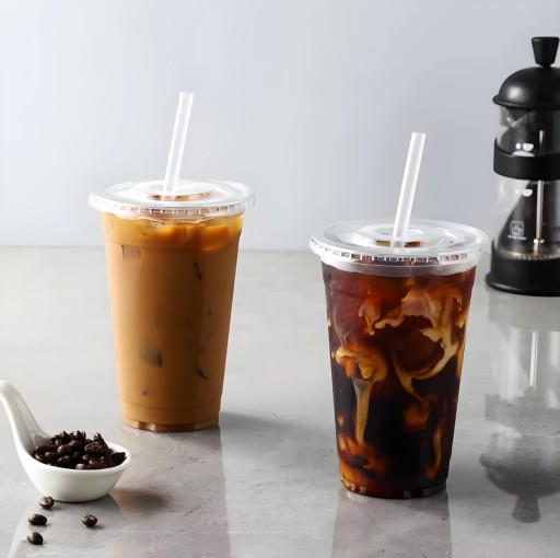 PET poháre na shake 300ml s plochým viečkom 50ks Plastové jednorázové