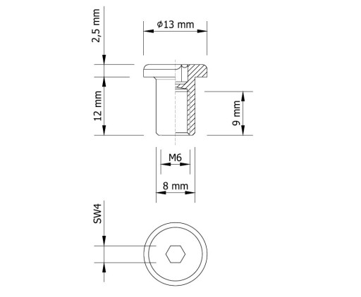 Ericson plochá matica M6 x 12, nerez