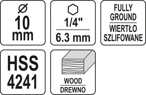 ŠESTIHRANNÝ 1/4 ŠPIRÁLOVÝ VŔTAK DO DREVA VŔTAK 10mm HSS OCEL