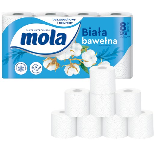 MOLA BIELY TOALETNÝ PAPIER 2 VRSTVA 8 VALCOV