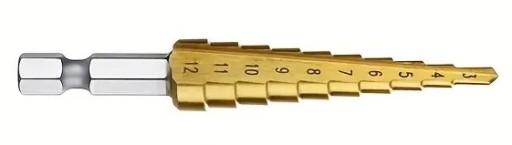 VRTÁK DO KOVU 3 - 12 mm 1/4 ŠESTIHRANNÝ PLECH UNIVERZÁLNY KUŽELOVÝ STUPEŇ