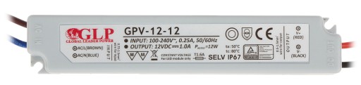 24H Hermetický LED zdroj konštantného napätia 12W 12V GLP